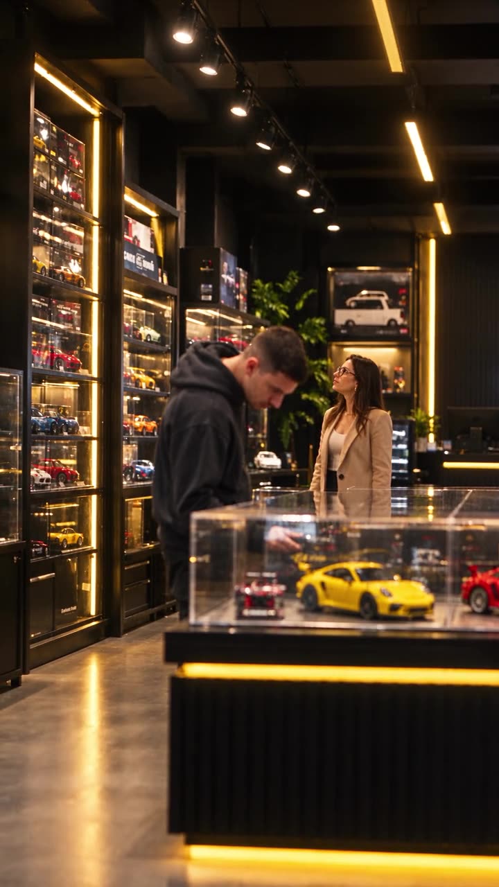 Loja física da Garagem em Escala com prateleiras de miniaturas